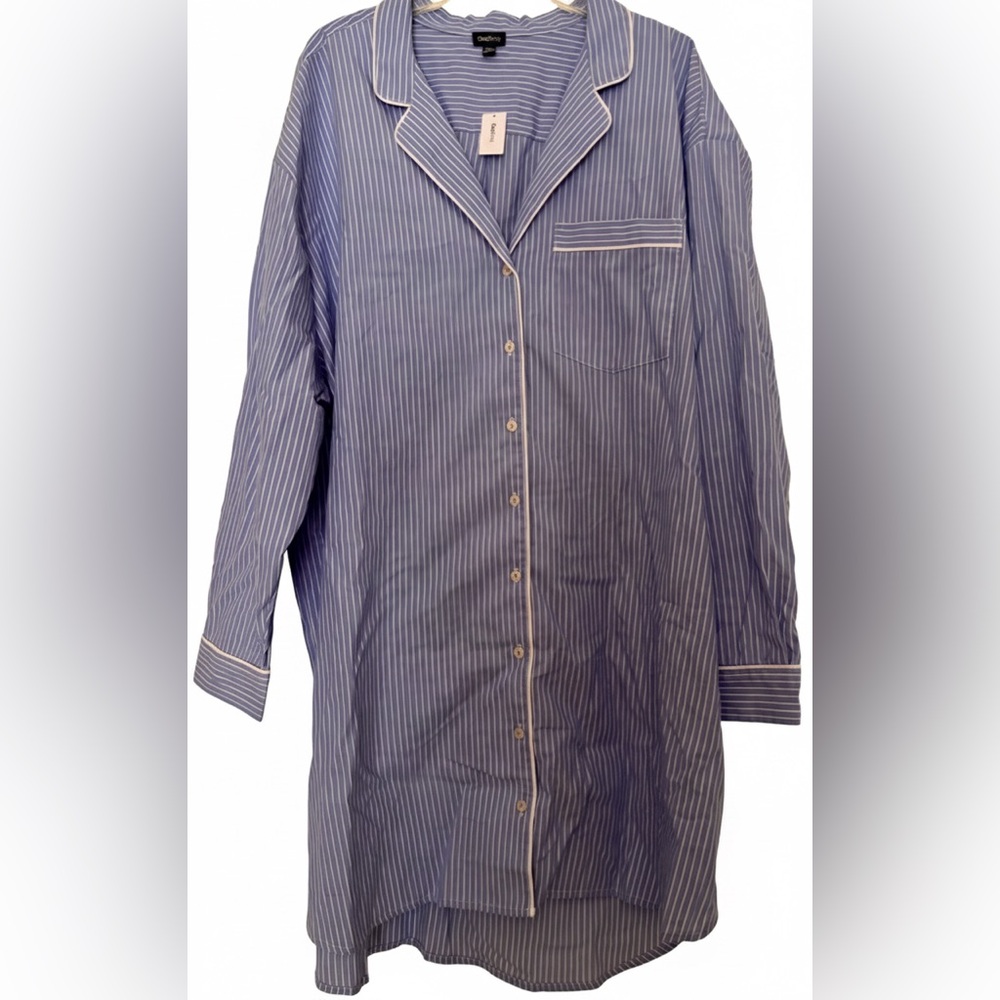 Gap Body Blue & White Striped Poplin PJ  Sleep Shirt Nightgown Size XXL - NWT